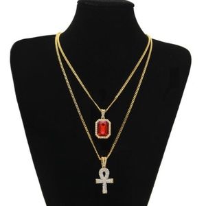 Gold plated Cuban link chain set with pendants